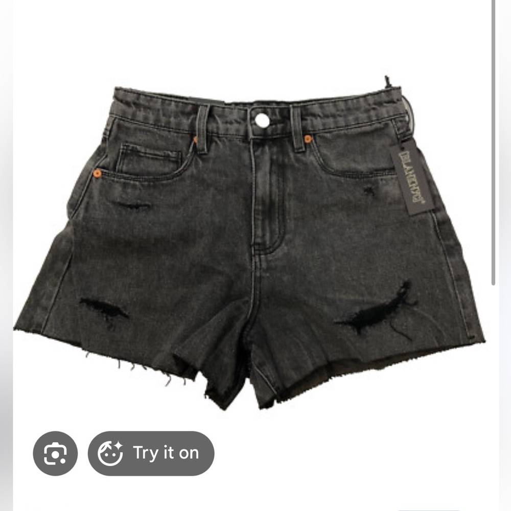 Blank NYC Distressed High-Rise A-Line Black Denim Shorts
